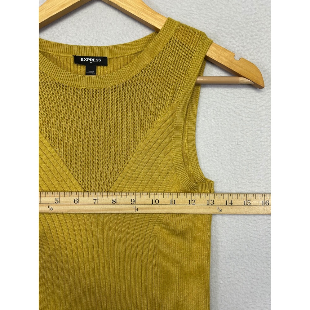 Express Ribbed Knit Tank Top Womens Small Mustard Yellow Pointelle Mesh Top - Picture 5 of 9
